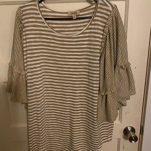 Two Toned Striped Blouse with Belle Sleeve